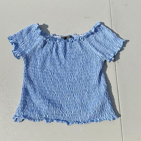 Suzy Shier Blue Scrunched Off-shoulder Crop top - Picture 1 of 2